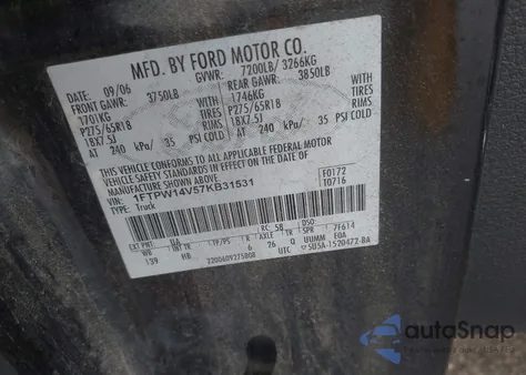 2007 Ford F-150 Fx4/Lariat/Xlt from USA, damaged, VIN 1FTPW14V57KB31531